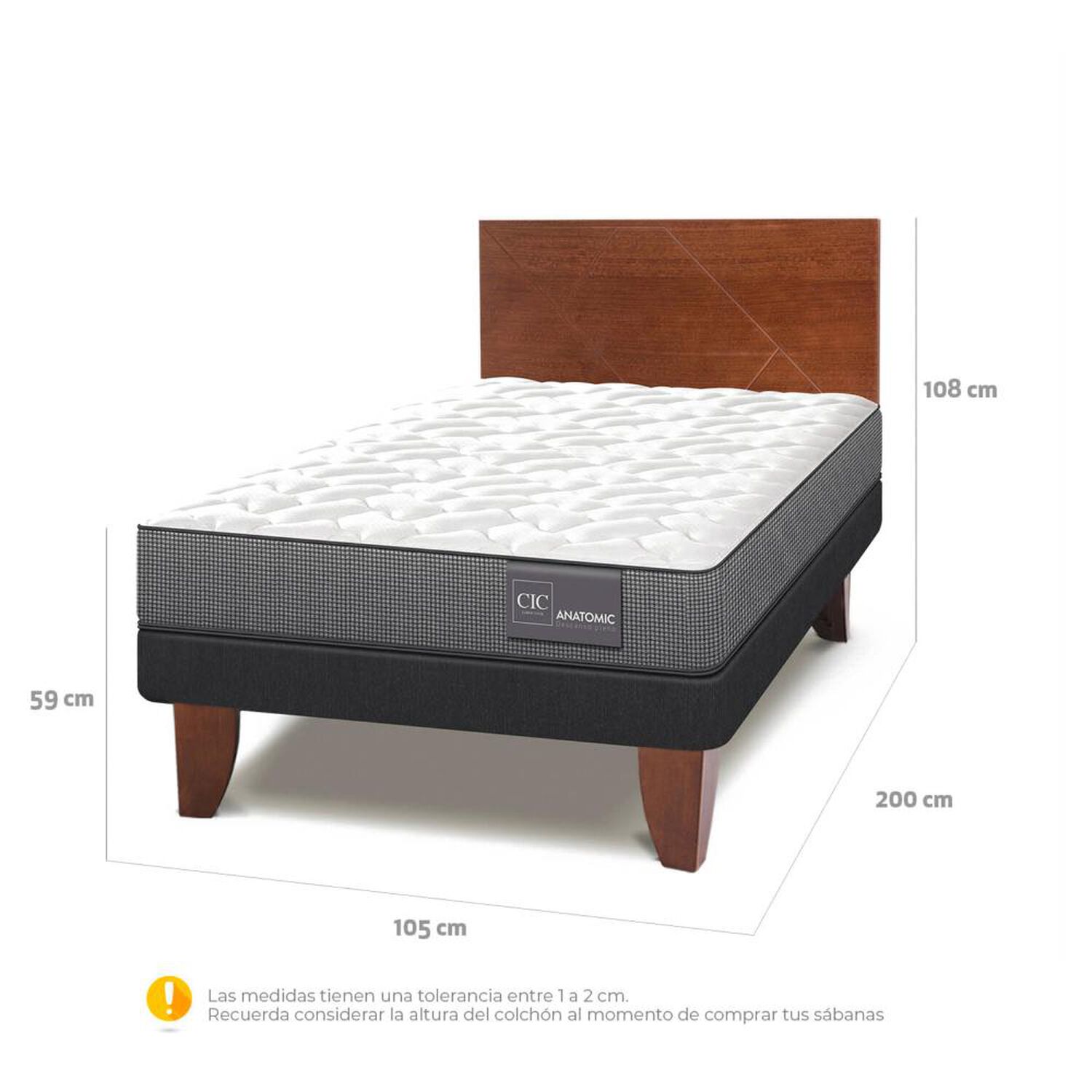 Cama Europea Cic Anatomic / 1.5 Plazas / Base Normal + Respaldo image number 3.0