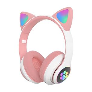 Aud&iacute;fonos Gamer Inal&aacute;mbricos Rosados Con Luz Led