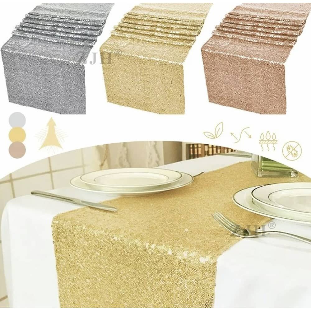 Mantel De Bandera De Mesa Cuadrada De Lentejuelas 275 &times; 30cm Dorado image number 1.0