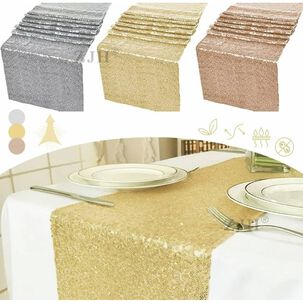 Mantel De Bandera De Mesa Cuadrada De Lentejuelas 275 &times; 30cm Dorado