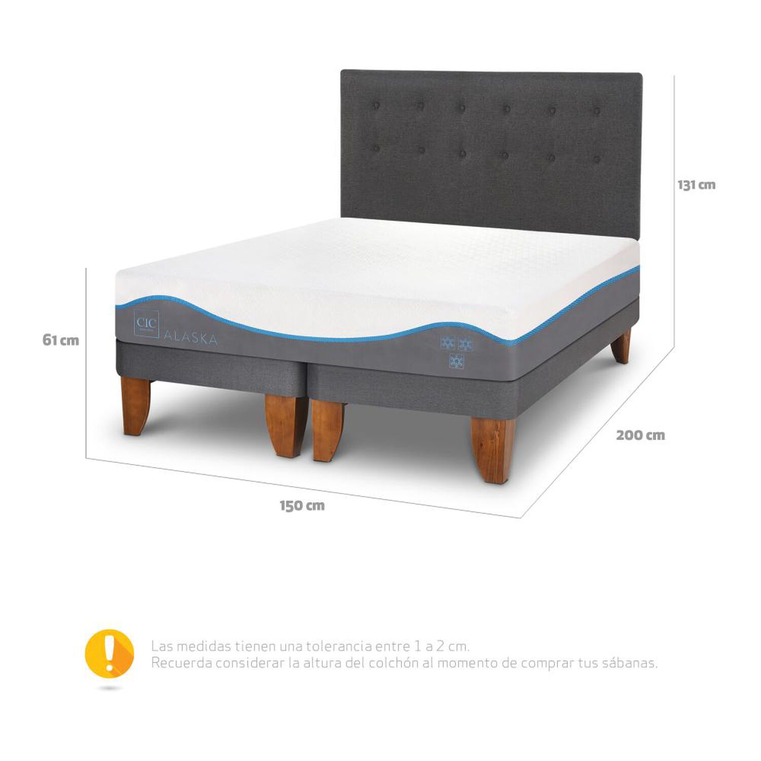 Cama Europea Cic Alaska / 2 Plazas / Base Dividida + Respaldo image number 2.0