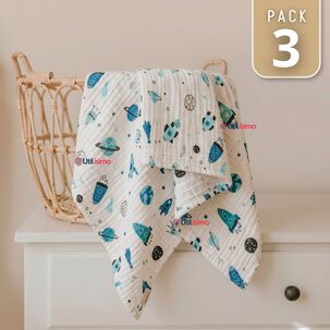 Pack 3 Mantas Muselina 70x 70 Cm Beb&eacute; Ni&ntilde;o Multiuso 100% Algod&oacute;n Colores Surtidos