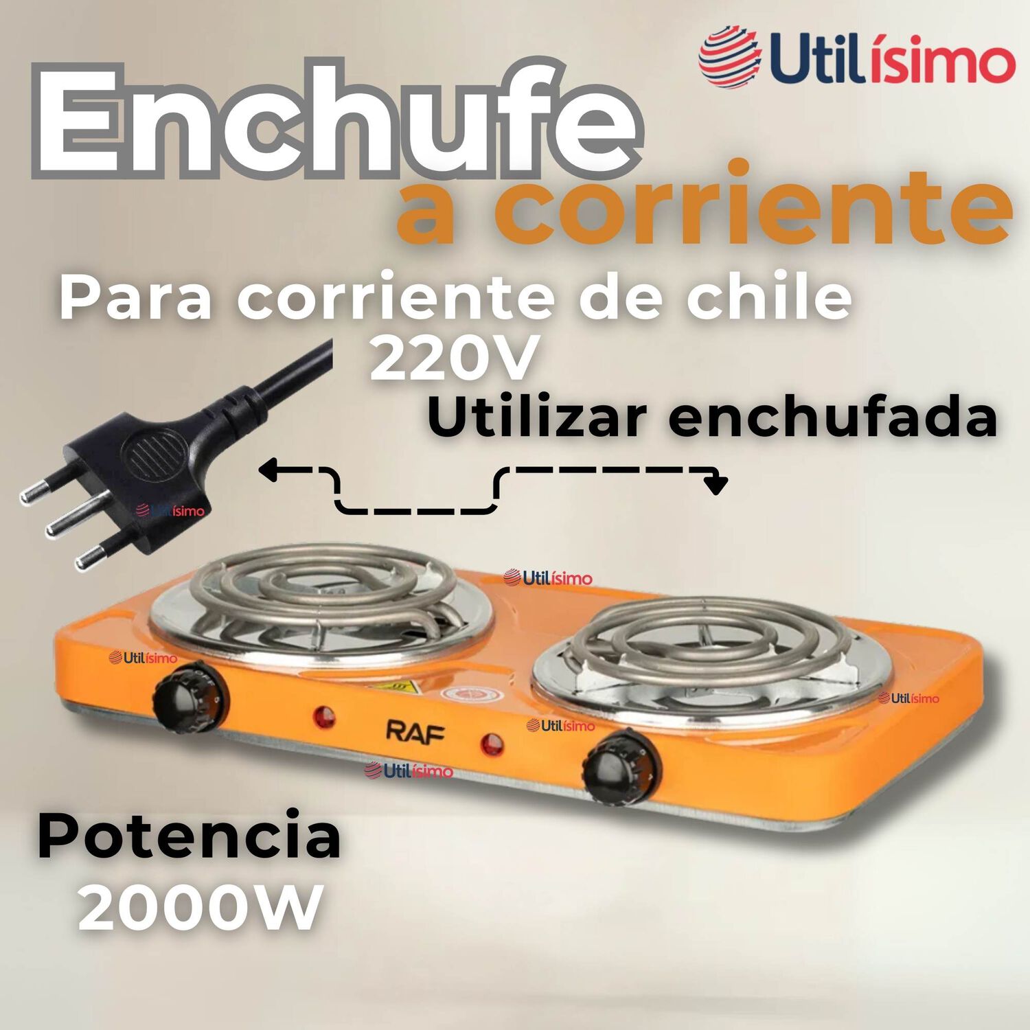 Cocina El&eacute;ctrica 2 Platos 2000w Cocinilla Port&aacute;til Naranja image number 7.0