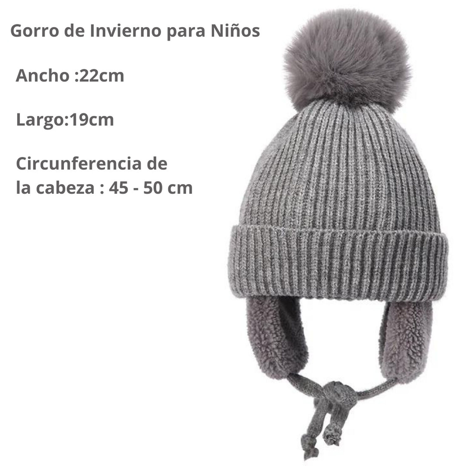 Gorro De Invierno Para Ni&ntilde;os Con Pomp&oacute;n Orejeras Felpa 45 Cm image number 1.0