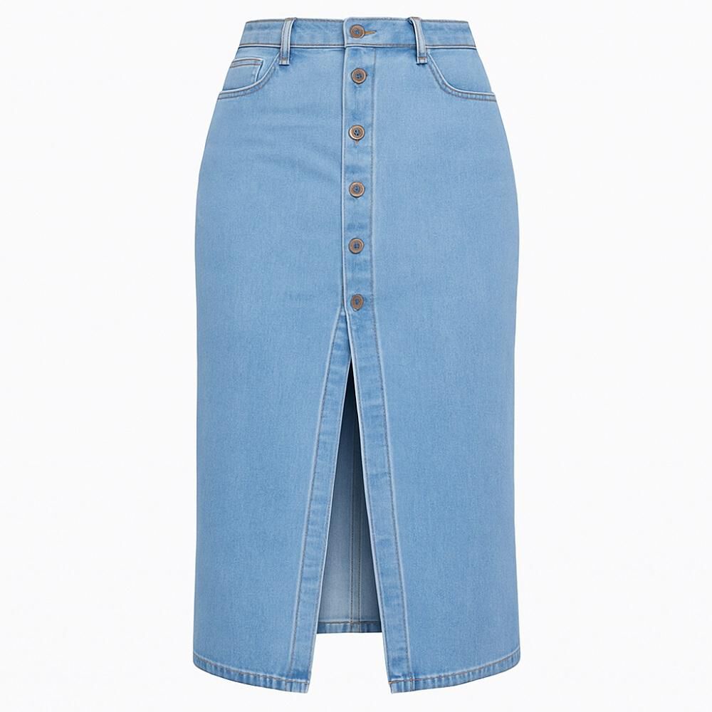 Falda Larga Jeans Mezclilla Botones Delantero Tiro Alto image number 3.0