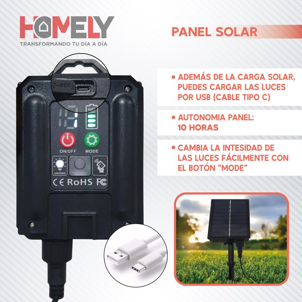 Guirnalda Terraza Solar Cascada Luces Led 10 Metros image number 3.0