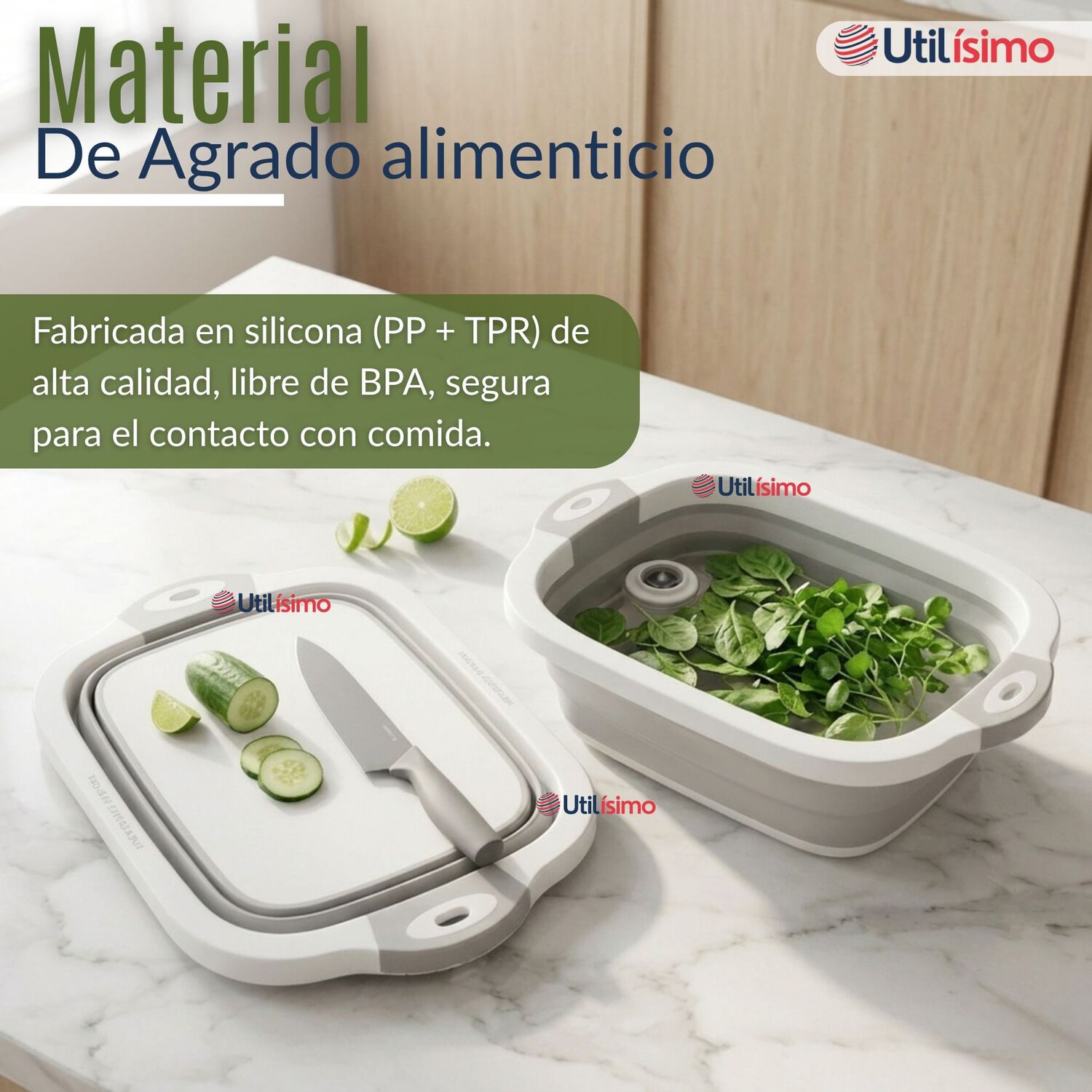 Tabla De Picar Plegable 3 En 1 Drenaje Multiuso Cocina Silicona image number 8.0