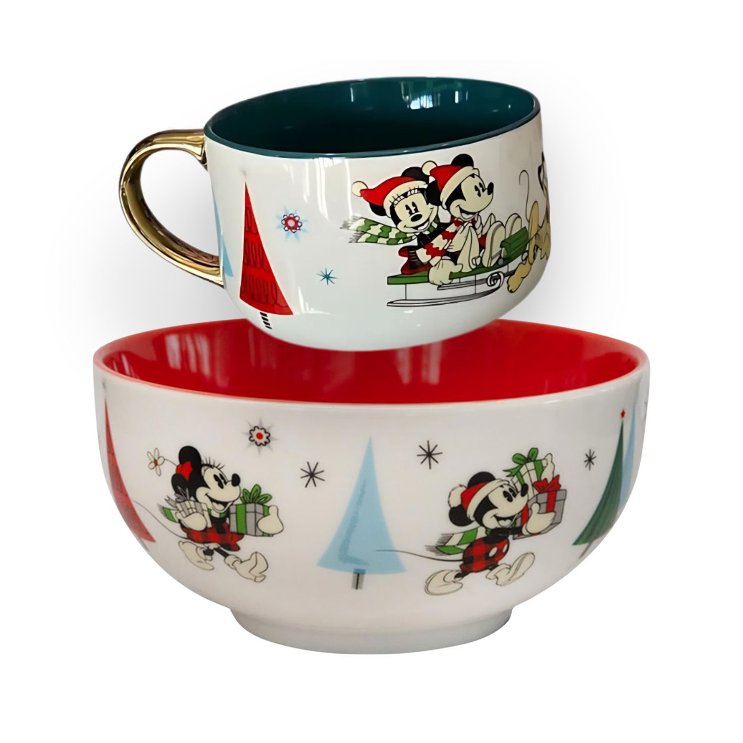 Set Tazon Bowl Dise&ntilde;o Navidad Ratones Trineo Perro Dibujos Animados image number 0.0
