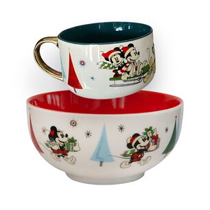 Set Tazon Bowl Dise&ntilde;o Navidad Ratones Trineo Perro Dibujos Animados