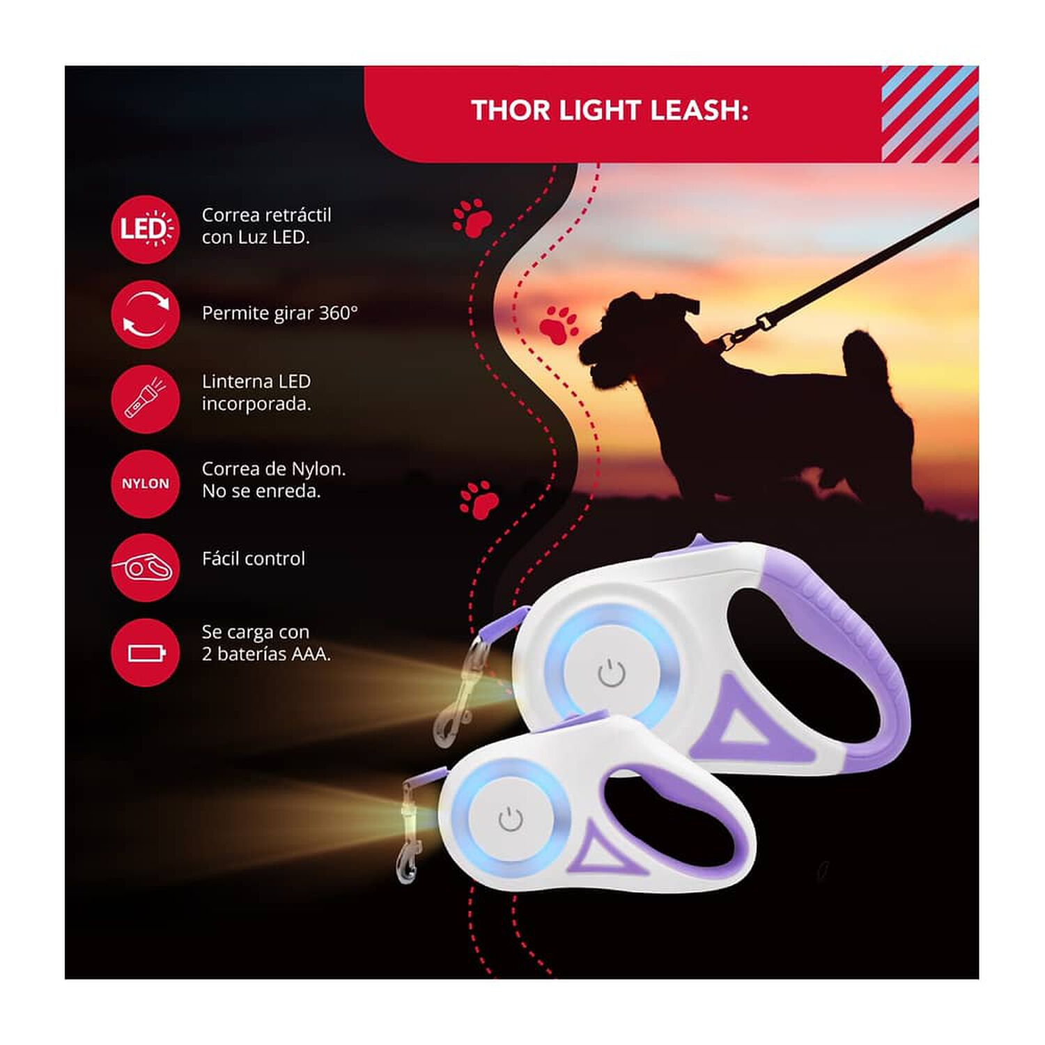 Correa Luminosa Thor Light Leash S image number 1.0