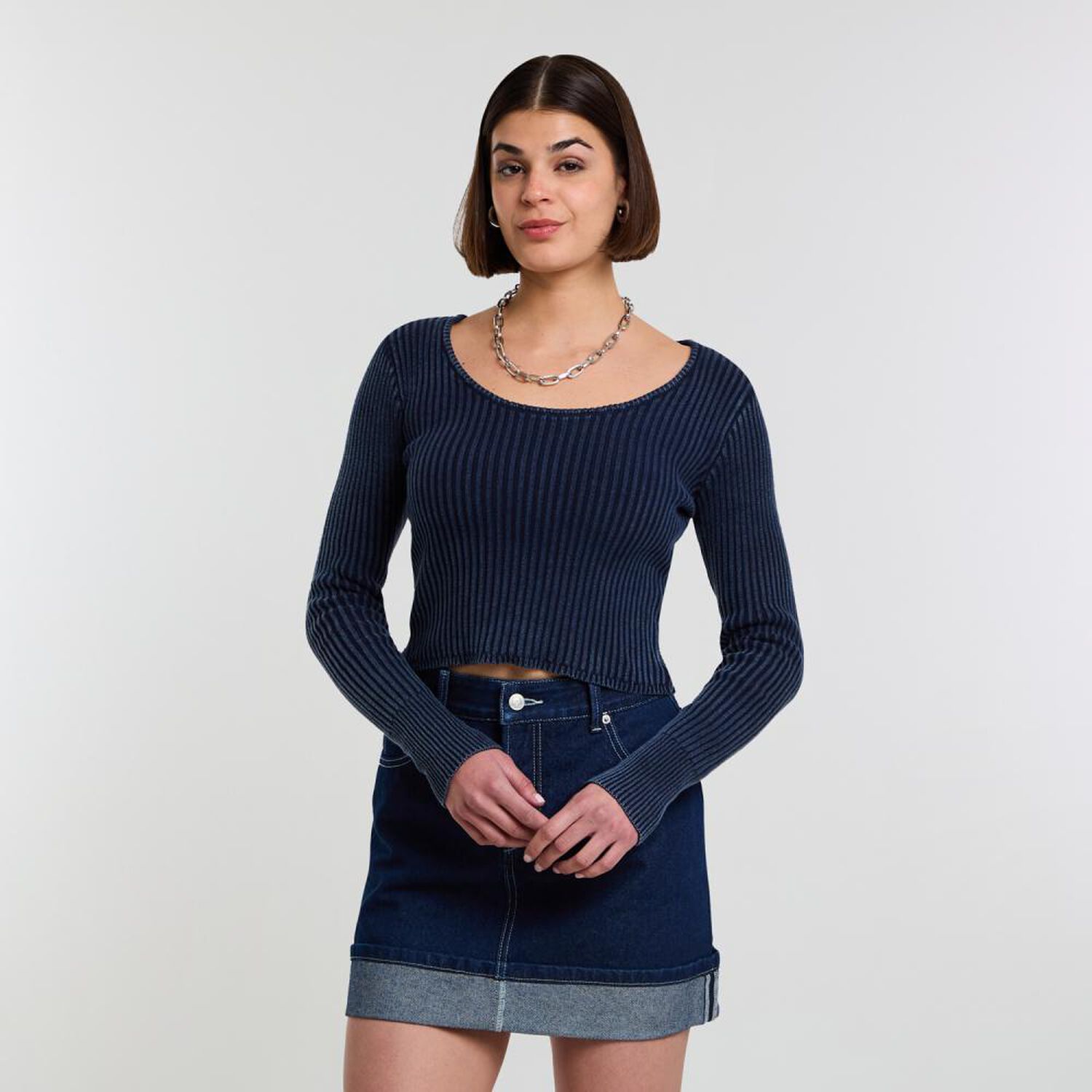 Sweater Cropc Canales Manga Larga Cuello Redondo Mujer Rolly Go image number 0.0