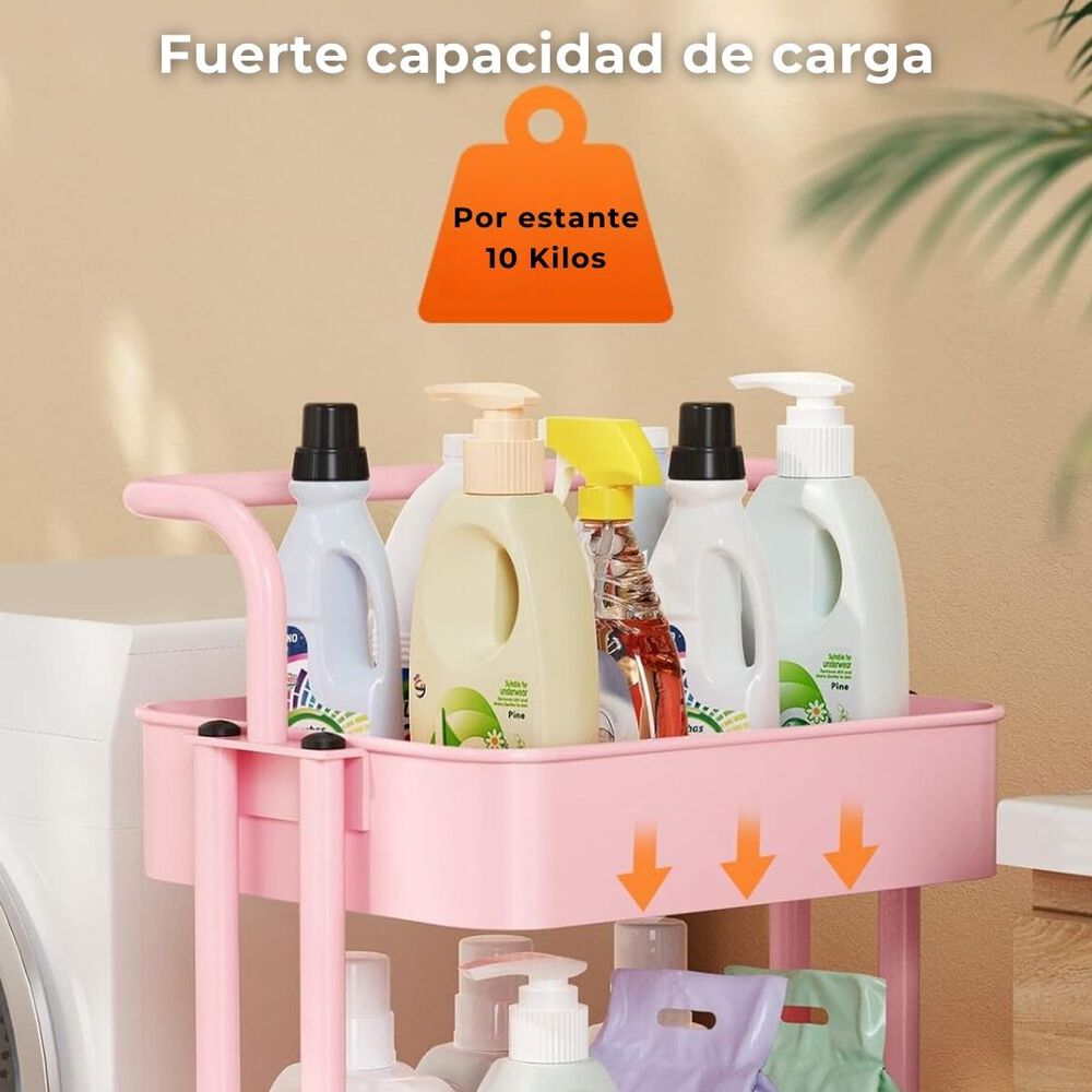 Carrito De Almacenamiento Organizador 3 Niveles Con Ruedas Color Rosado image number 5.0