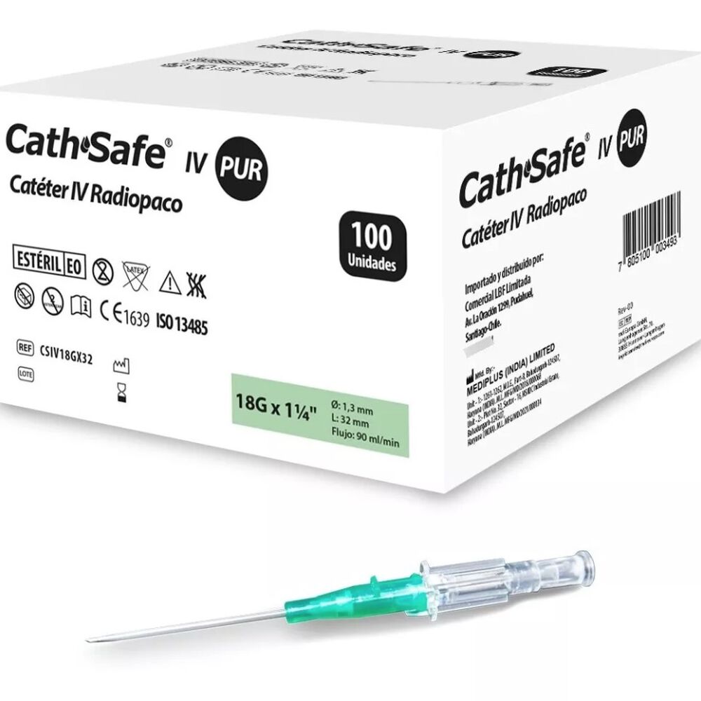 Cateter Cathsafe Iv Pur 18g X 32mm Caja X 100 image number 1.0