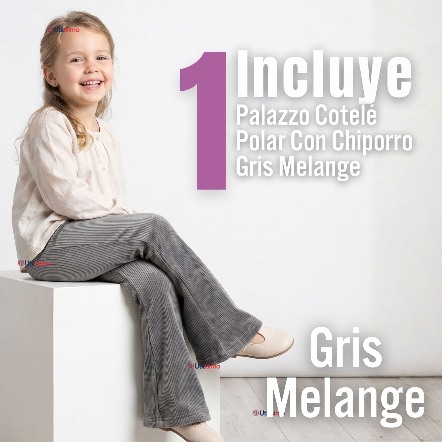 Calza Pantal&oacute;n Palazzo Ni&ntilde;a Polar Con Chiporro Elasticada T&eacute;rmica Gris Melange image number 1.0