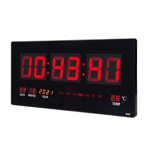 Reloj Digital Pared Luz Led Hora Fecha Temperatura 47x23cm