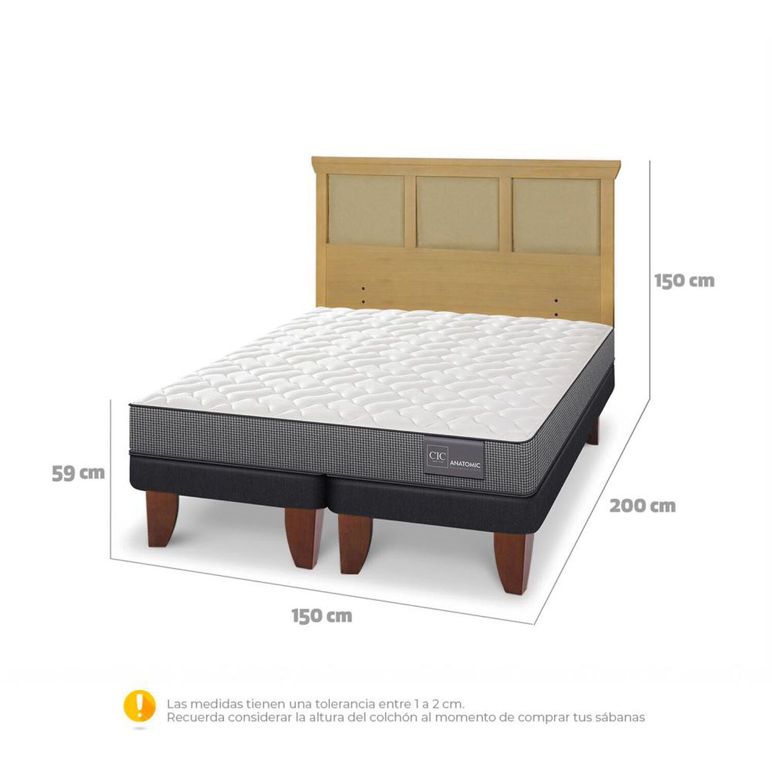 Cama Europea Cic Anatomic / 2 Plazas / Base Dividida + Respaldo image number 4.0