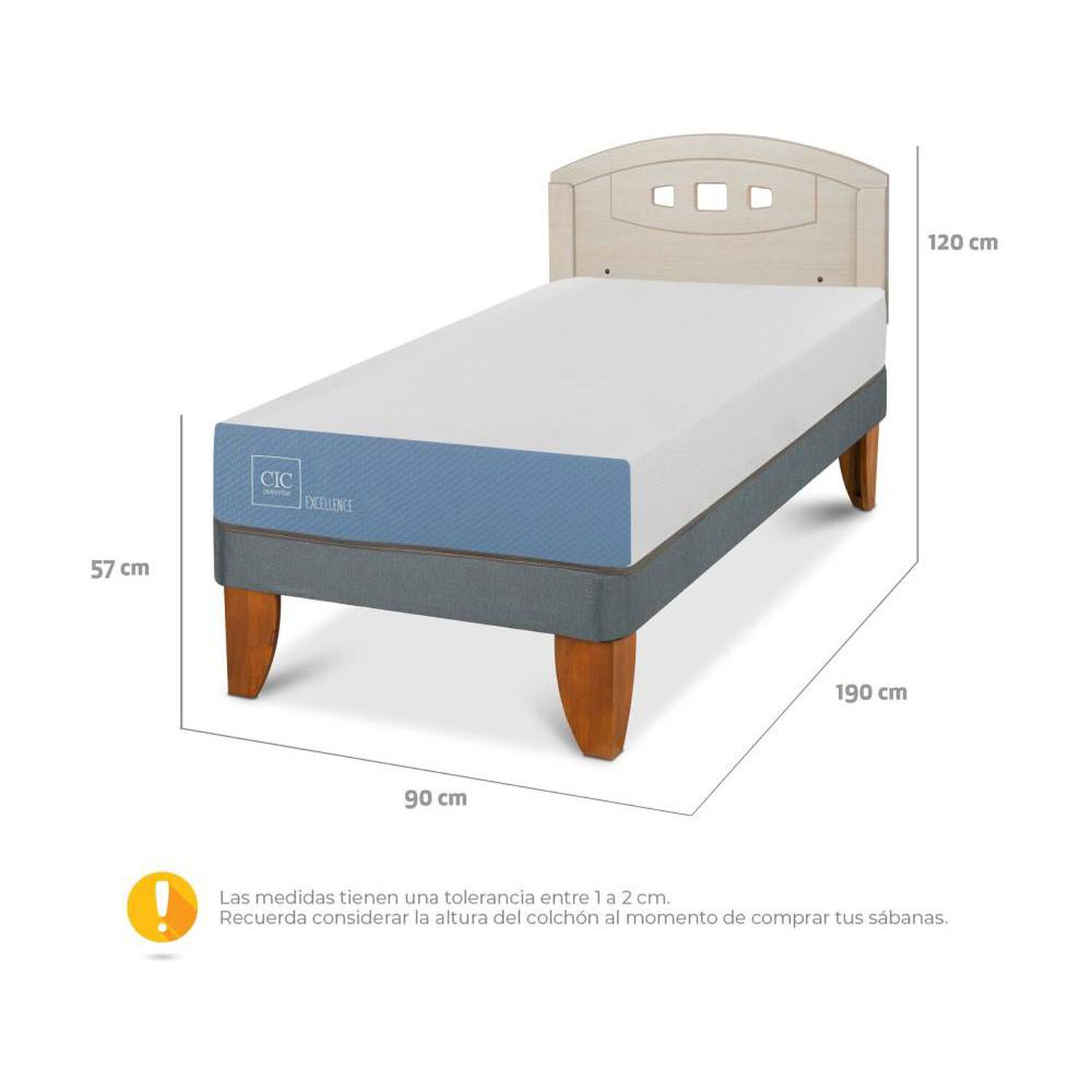 Cama Europea Cic Excellence / 1 Plaza / Base Normal + Respaldo image number 3.0