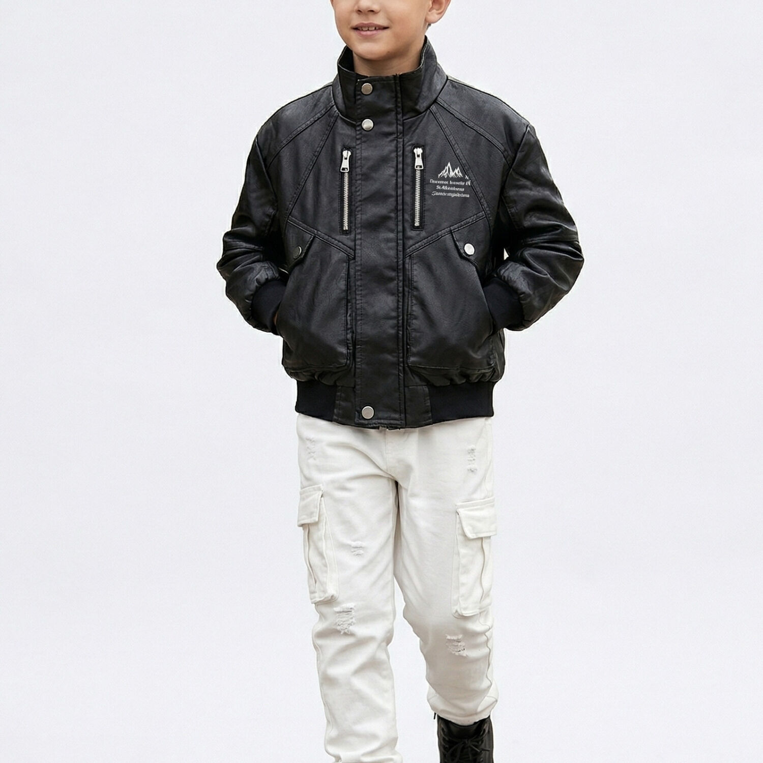 Chaqueta Ecocuero Ni O Estilo Aviador Biker Invierno Negra image number 0.0
