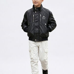 Chaqueta Ecocuero Ni O Estilo Aviador Biker Invierno Negra
