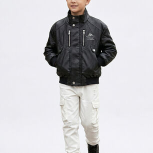 Chaqueta Ecocuero Ni O Estilo Aviador Biker Invierno Negra