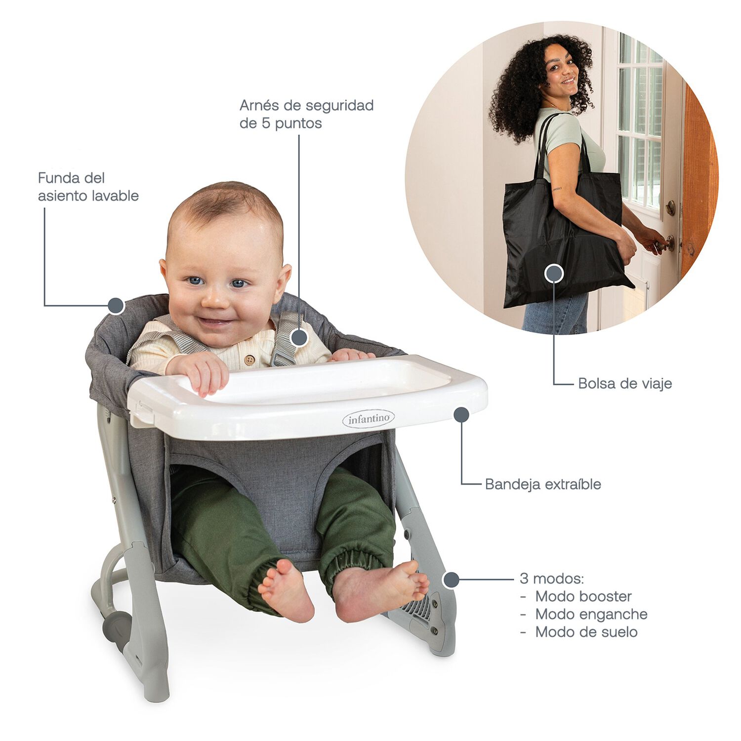 Silla Comer Port&aacute;til 3 En 1 The Ultimate Travel Booster Gris image number 1.0