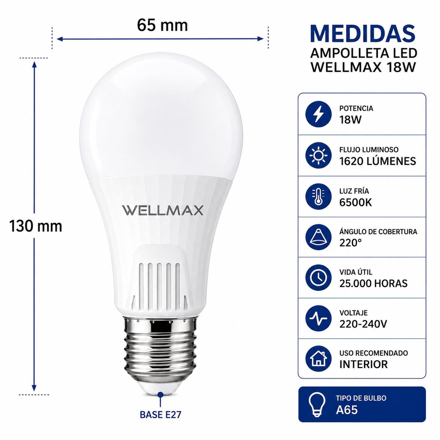 Ampolleta Led Samsung Wellmax 18w High Power Lumens Luz Fria image number 2.0