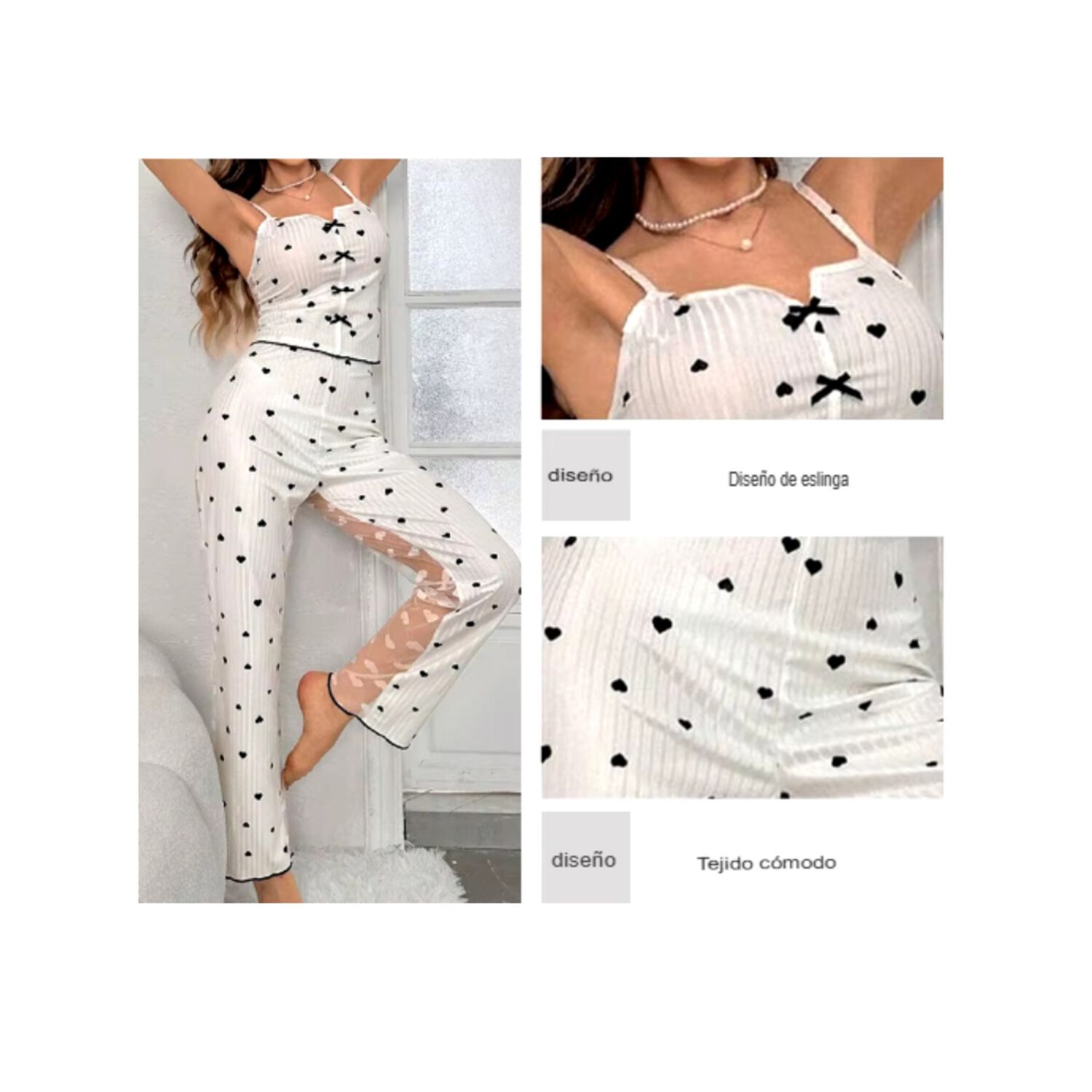 Pijama Sexy Lencer&iacute;a 2piezas Encaje Malla Transparente Mujer image number 5.0