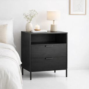 Velador Noir Loft Negro Con Patas Met&aacute;licas