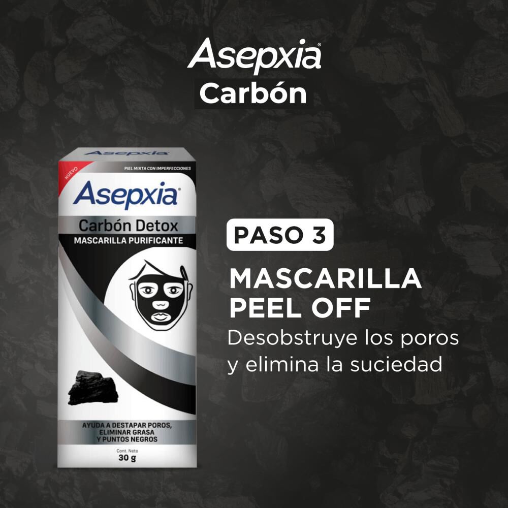 Tripack Asepxia Carbón Limpiador Liquido + Exfoliante + Peel Off image number 3.0