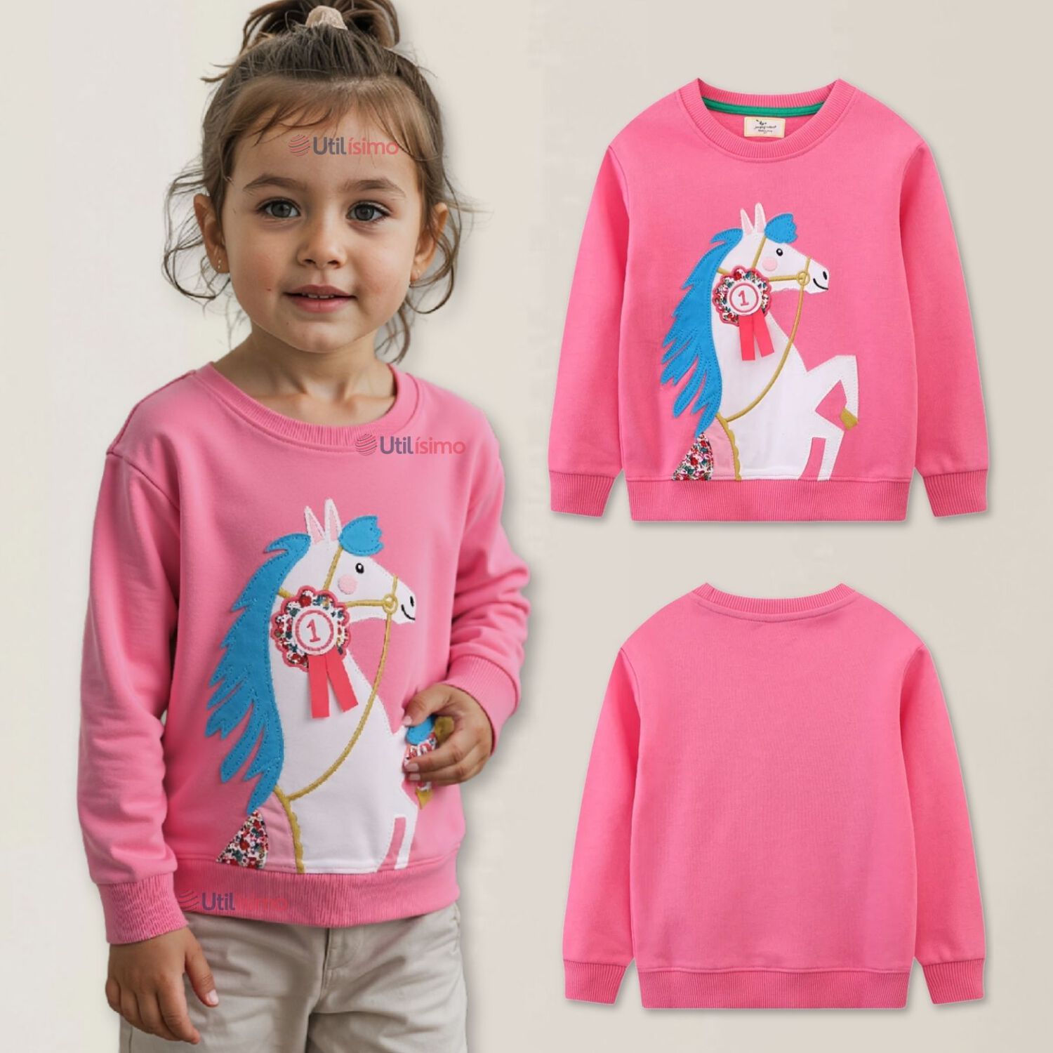 Poler&oacute;n Ni&ntilde;a Manga Larga 100% Algod&oacute;n Fucsia Unicornio image number 0.0