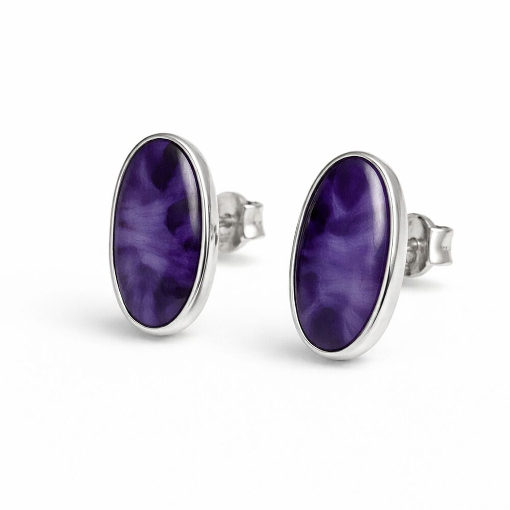Aros Amatista Ovalado Plata 950 Tornillo Mariposa Mujer Elegantes Piedra Morado image number 1.0