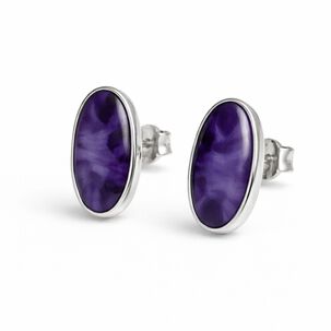 Aros Amatista Ovalado Plata 950 Tornillo Mariposa Mujer Elegantes Piedra Morado