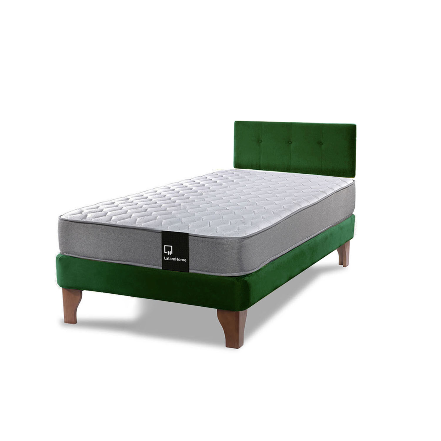 Cama Europea Zen Best 1.5 Plaza Tela Velvet Verde + Respaldo image number 1.0