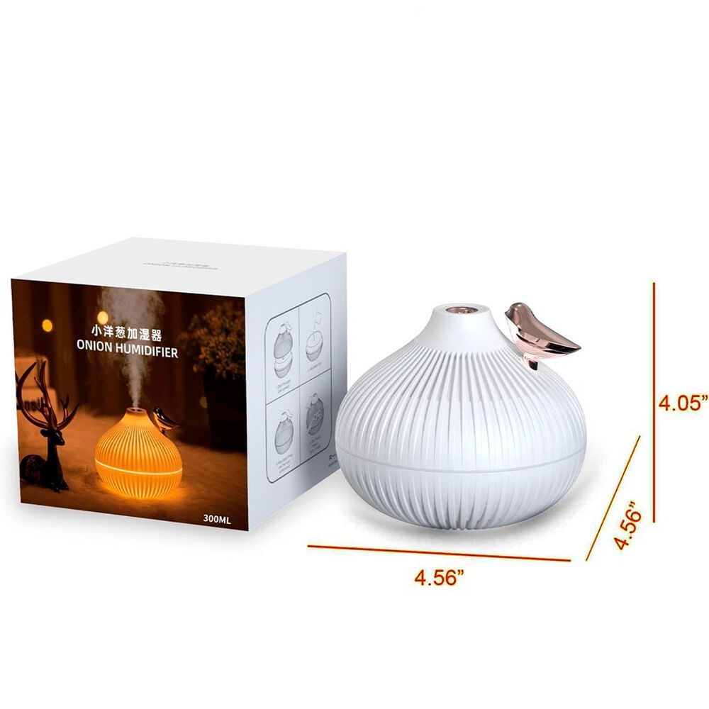 Humidificador Redondo Blanco Con P&aacute;jaro Rosa Y Luz Led 300 Ml image number 1.0