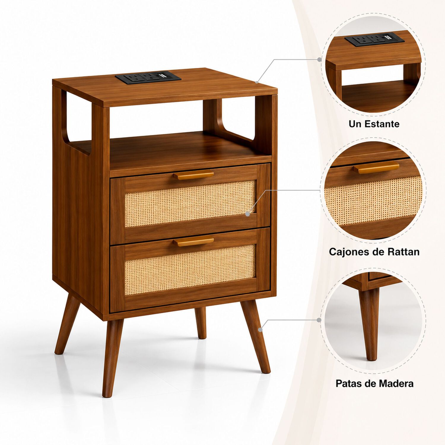 Velador Velia Rattan Con Cajones Y Dise&ntilde;o Natural image number 4.0