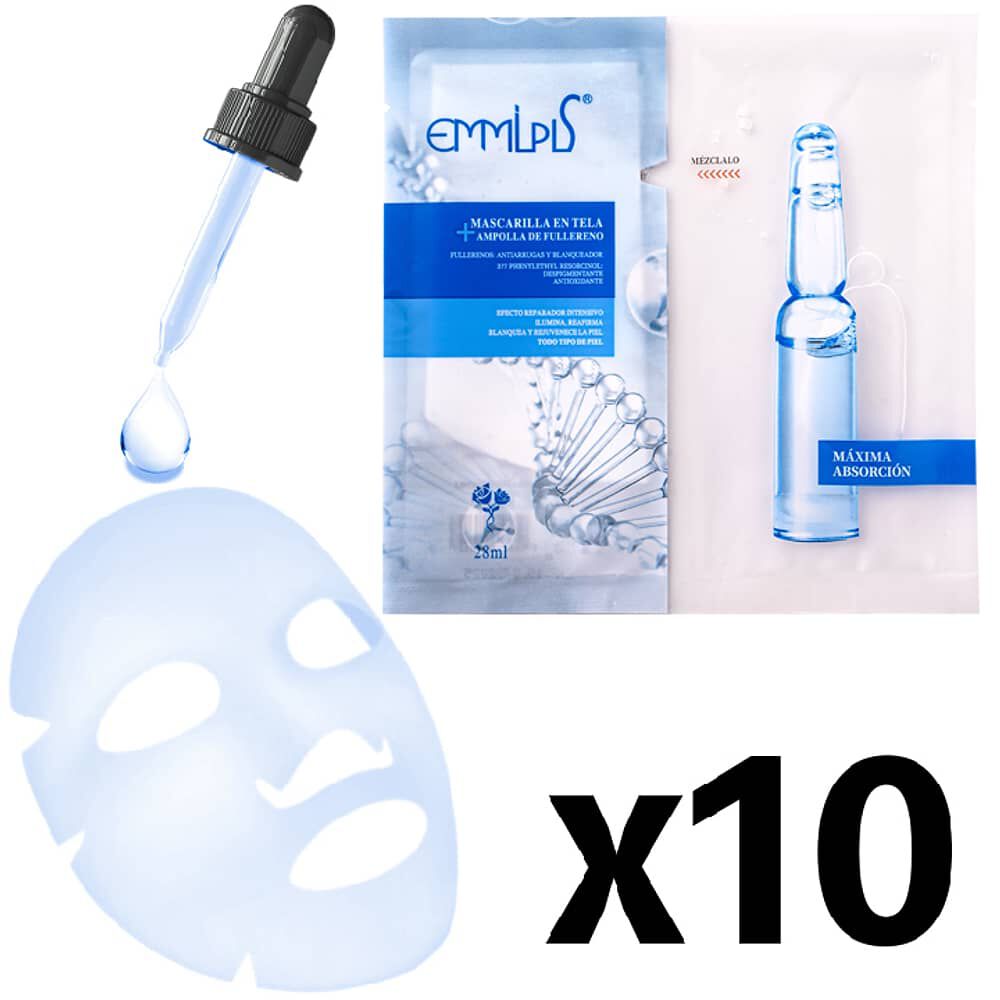 Mascarilla Con Serum Facial Fullereno Blanqueador Puro Kit 10 Und image number 0.0