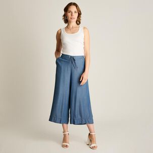 Pantalón Lyocell Cintura Elásticada Tiro Alto Culotte Mujer Lorenzo Di Pontti