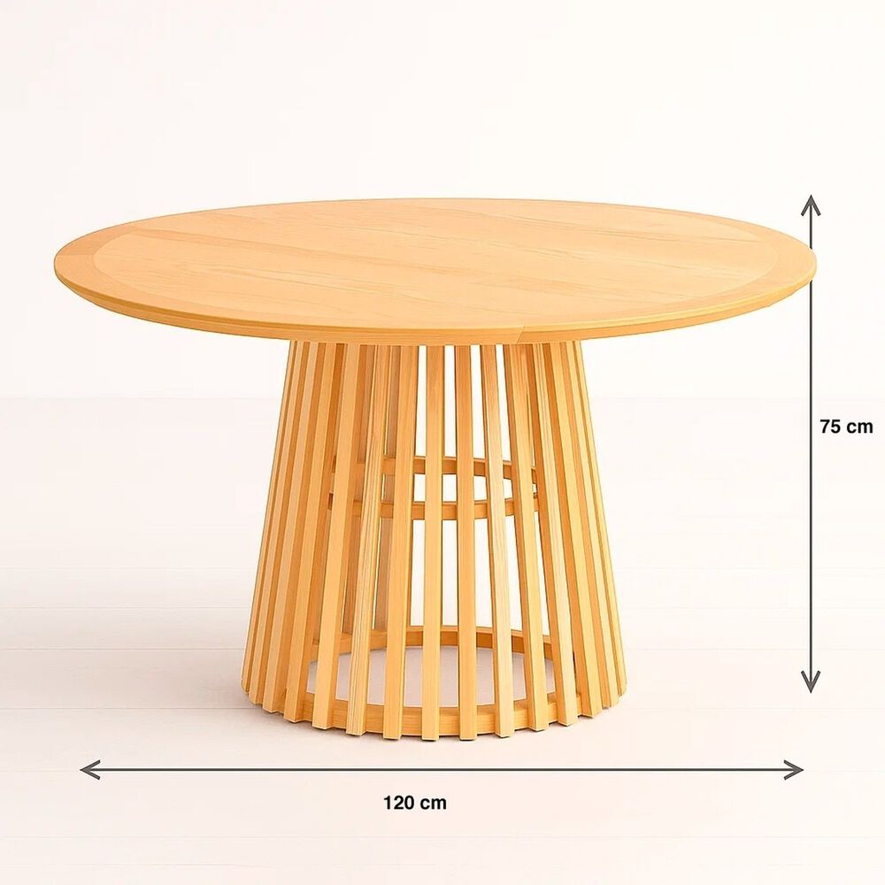 Mesa Redonda De 120 Cm Madera Natural Con Base Estilo Rejilla image number 3.0