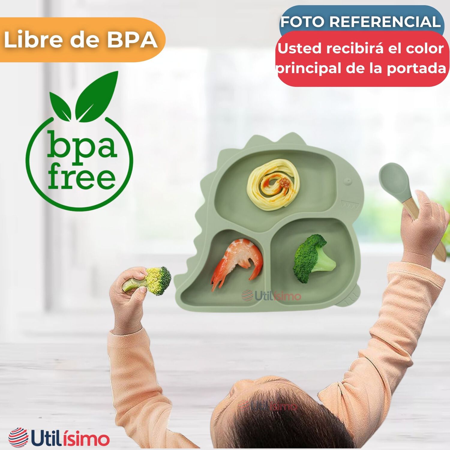 Set De Alimentaci&oacute;n Beb&eacute; Silicona De Formas 6 Piezas Libre Bpa Color Beige image number 2.0