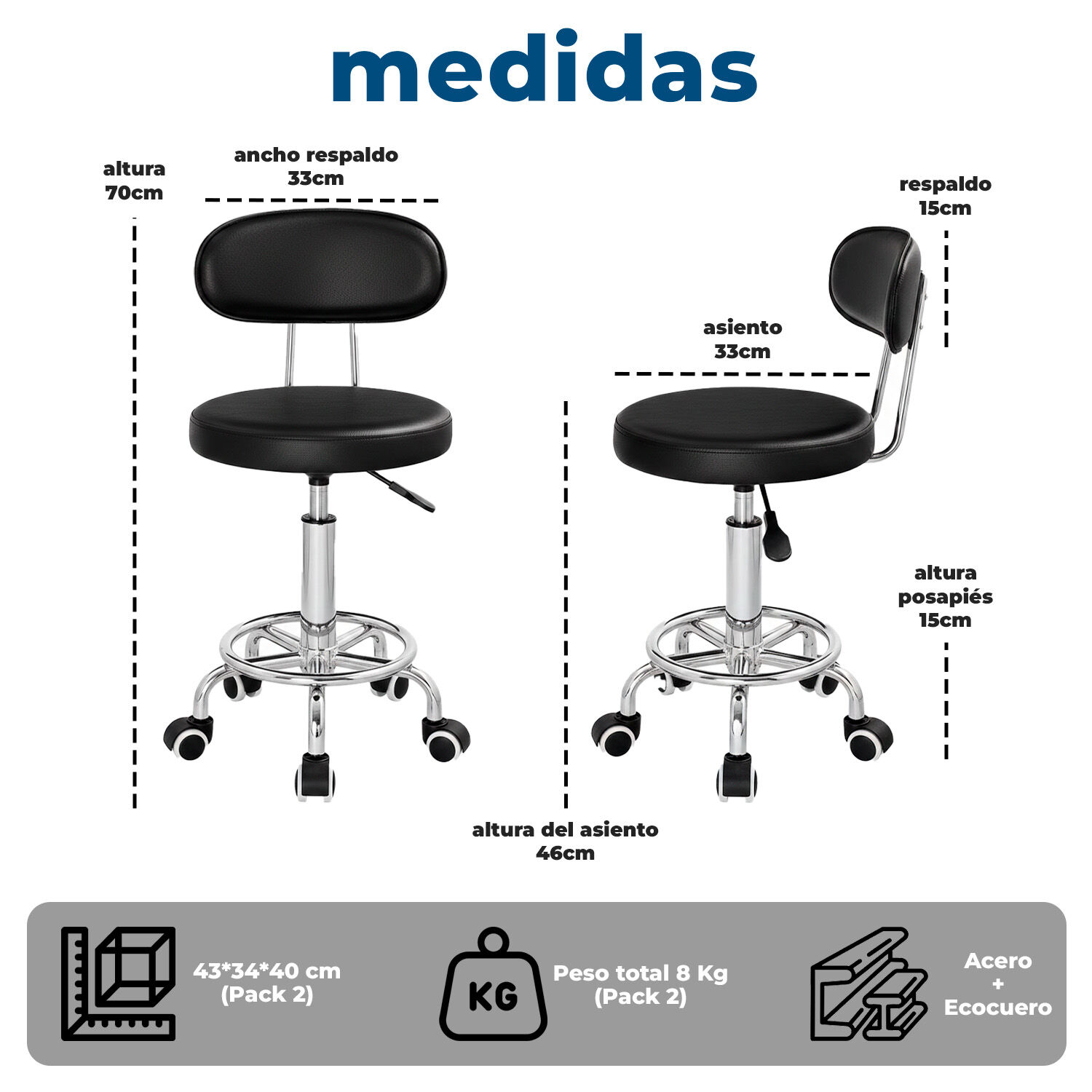 Silla Giratoria Multiuso Con Ruedas Ajustable Ergon&oacute;mica Y Est&eacute;tica image number 9.0