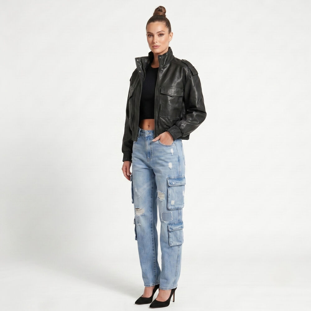 Chaqueta Ecocuero Bomber Mujer Kendall image number 1.0