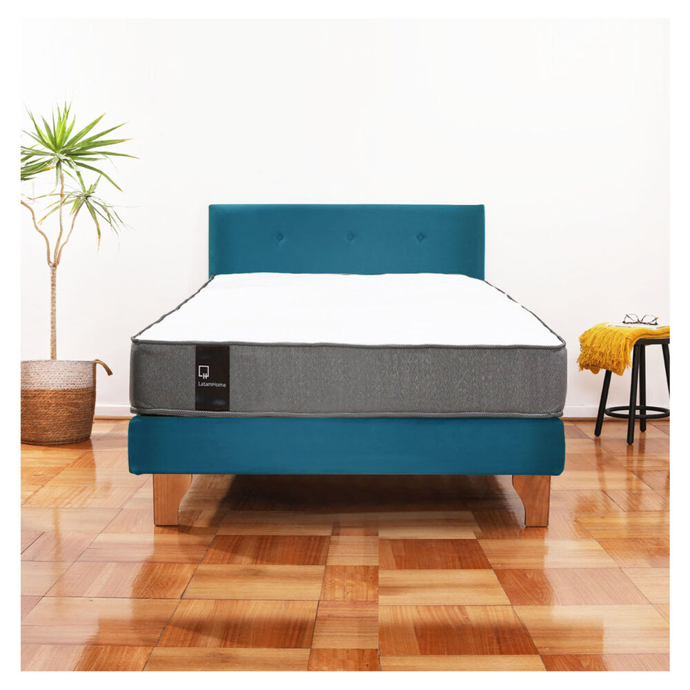 Cama Europea Zen Best 1.5 Plaza Tela Velvet Azul Petroleo + Respaldo image number 0.0