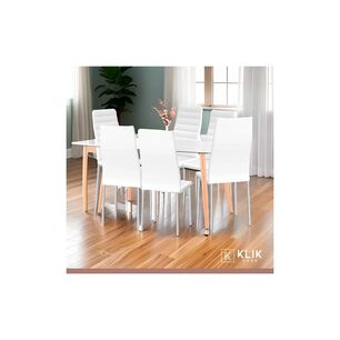 Comedor Mesa De Vidrio Rectangular 120x80 + 6 Sillas Dining Liana - Blancas