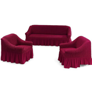 Fundas Turcas Para Living Sofá Y Sillones Juego De 3+1+1 Elasticada Color Burdeo