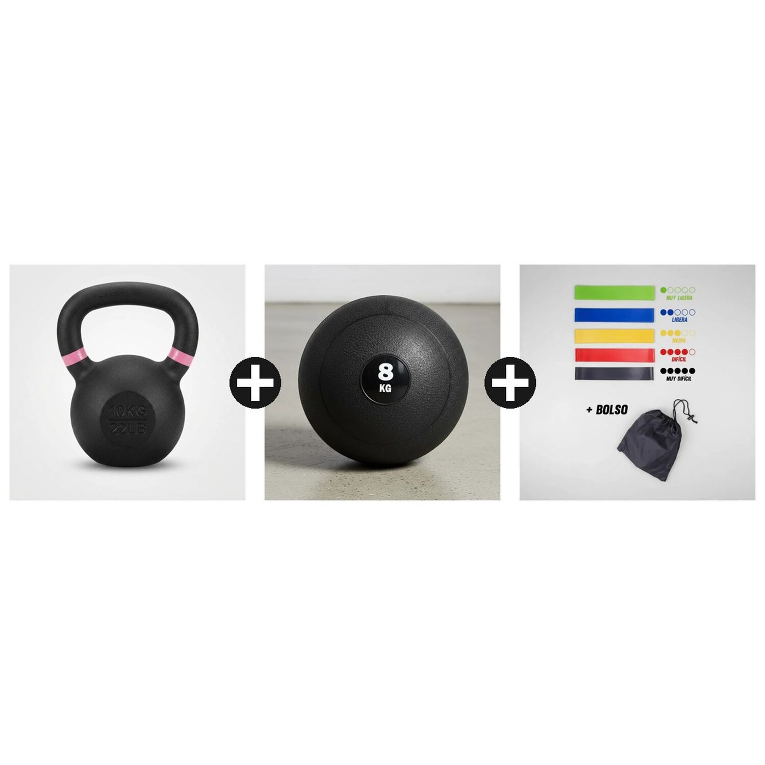 Kit Entrenamiento Funcional Kettlebell 10kg + Slam Ball 8kg Negro image number 0.0