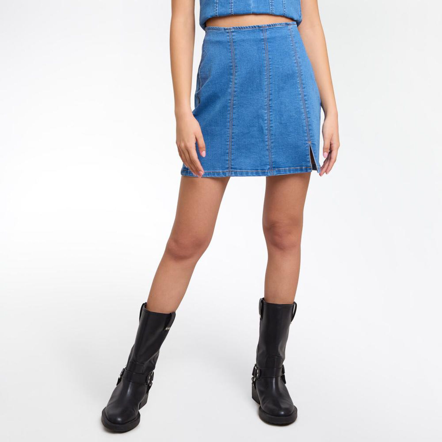 Falda Mini Denim Tiro Medio Skinny Mujer Freedom image number 0.0