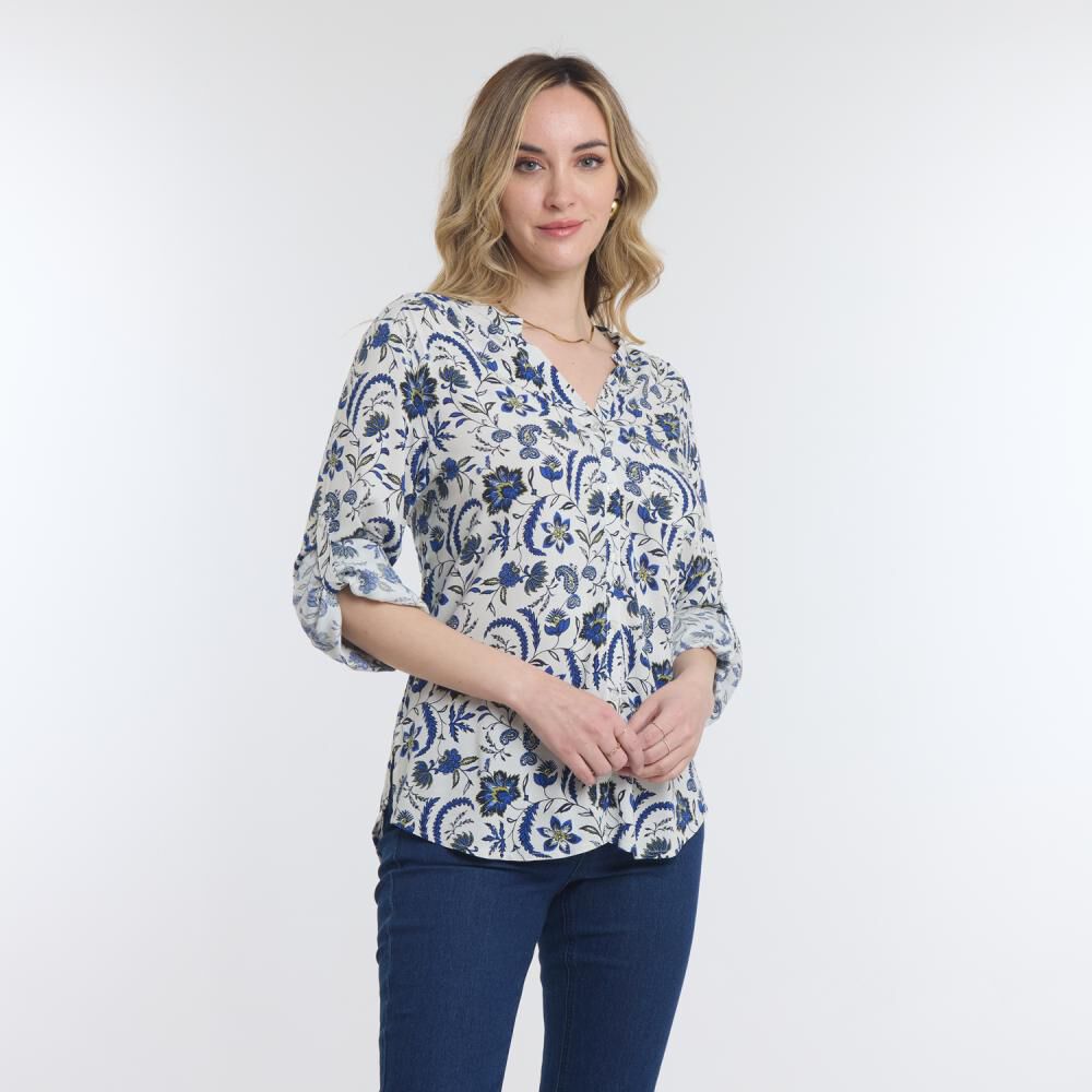 Blusa Full Print Manga Larga Roll Up Cuello V Mujer Geeps image number 2.0