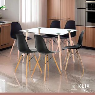 Comedor Mesa De Vidrio Rectangular 120x80 + 6 Sillas Eames Negras