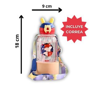 Botella Pl&aacute;stica 600ml Con Bombilla Y Correa Kawai Sin Bpa Ni&ntilde;os Red Fox