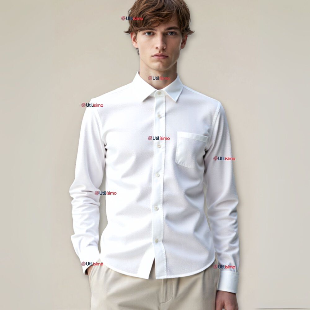 Camisa Casual De Vestir Manga Larga Cuello Americano Algodón Blanco image number 0.0
